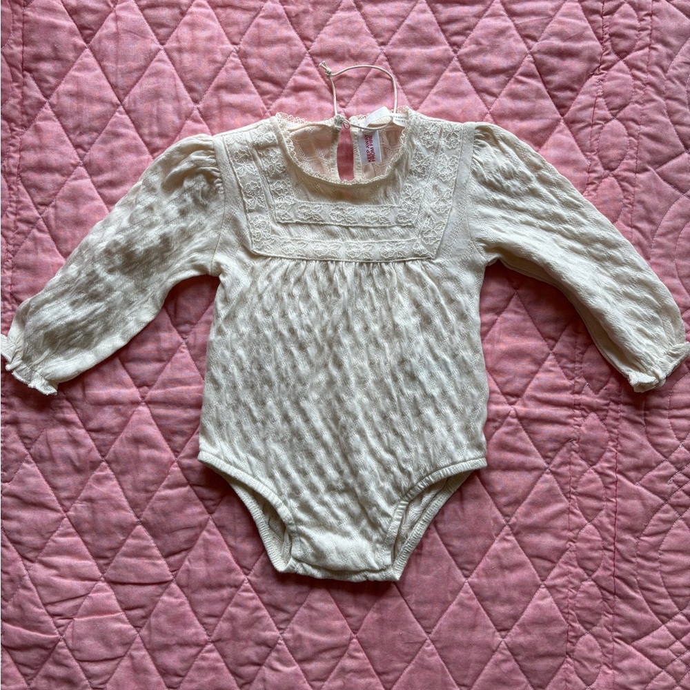 Zara new 3-6 months Cream Lace Long Sleeve Baby One Piece